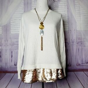 BRIXON IVY‎ SIZE S IVORY WHITE SWEATER SEQUINS TOP #0011